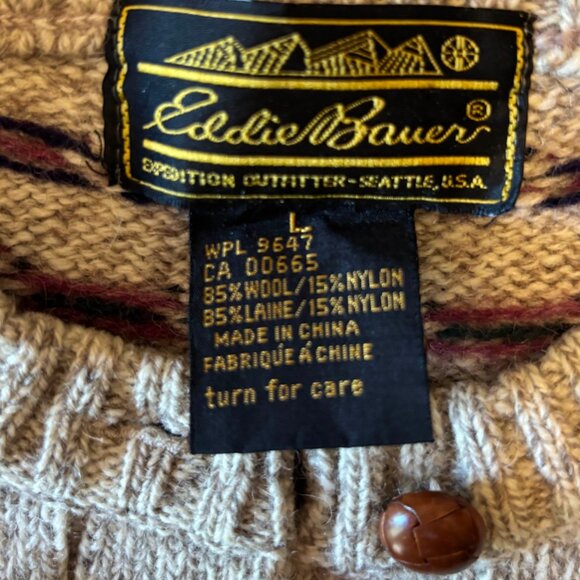 Eddie Bauer Wool Blend Neutral Beige Button Front Cardigan Sweater Women’s Large - Picture 4 of 5